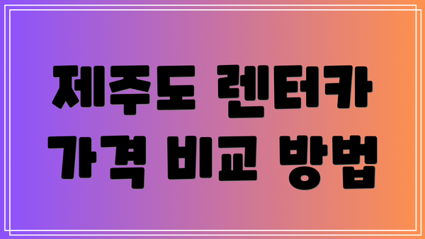 제주도 렌터카 가격 비교 방법