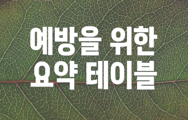 예방을 위한 요약 테이블